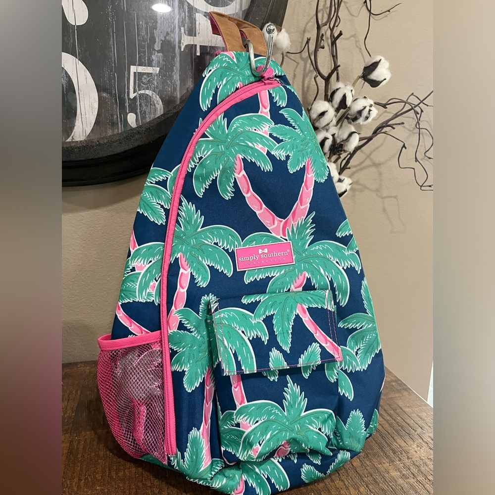 Simply Southern Navy with Palm Trees Sling Backpack